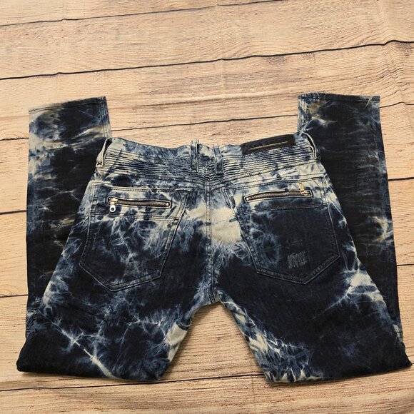 Rock Revival Moto Daviday Jeans Men's Destruction Blue Tie Dye Zippers Stretch - Picture 11 of 16